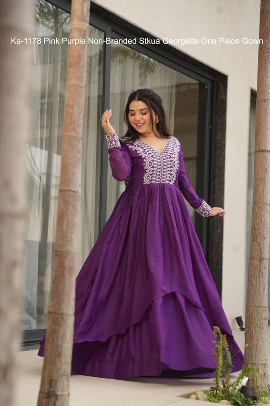 Ka-1178 Pink Purple Non-Branded Stkua Georgette One Piece Gown