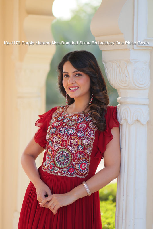 Ka-1179 Purple Maroon Non-Branded Stkua Embroidery One Piece Gown