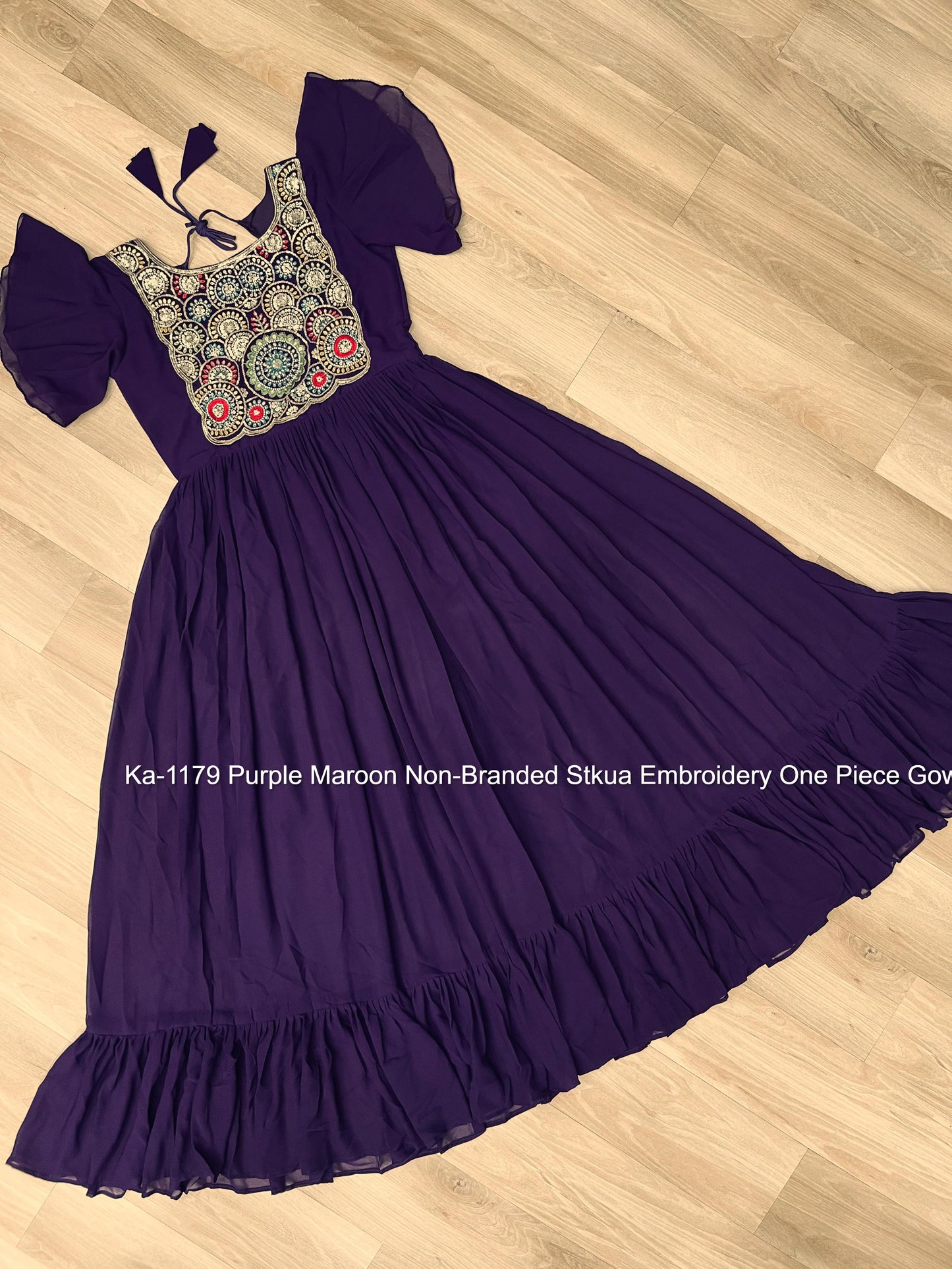 Ka-1179 Purple Maroon Non-Branded Stkua Embroidery One Piece Gown