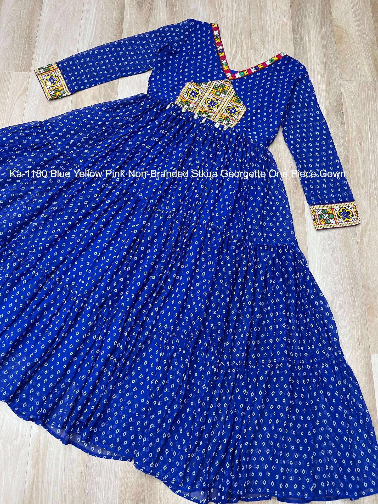 Ka-1180 Blue Yellow Pink Non-Branded Stkua Georgette One Piece Gown