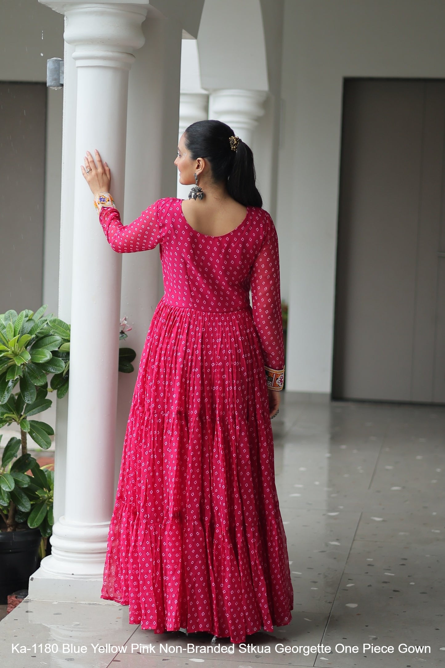 Ka-1180 Blue Yellow Pink Non-Branded Stkua Georgette One Piece Gown