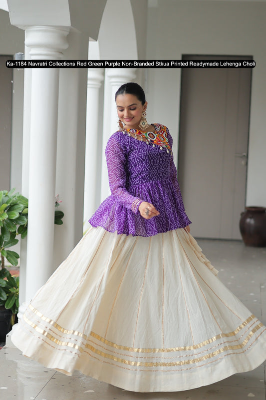 Ka-1184 Navratri Collections Red Green Purple Non-Branded Stkua Printed Readymade Lehenga Choli