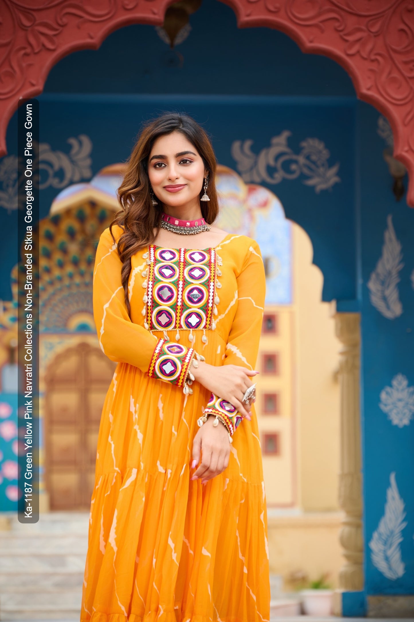 Ka-1187 Green Yellow Pink Navratri Collections Non-Branded Stkua Georgette One Piece Gown