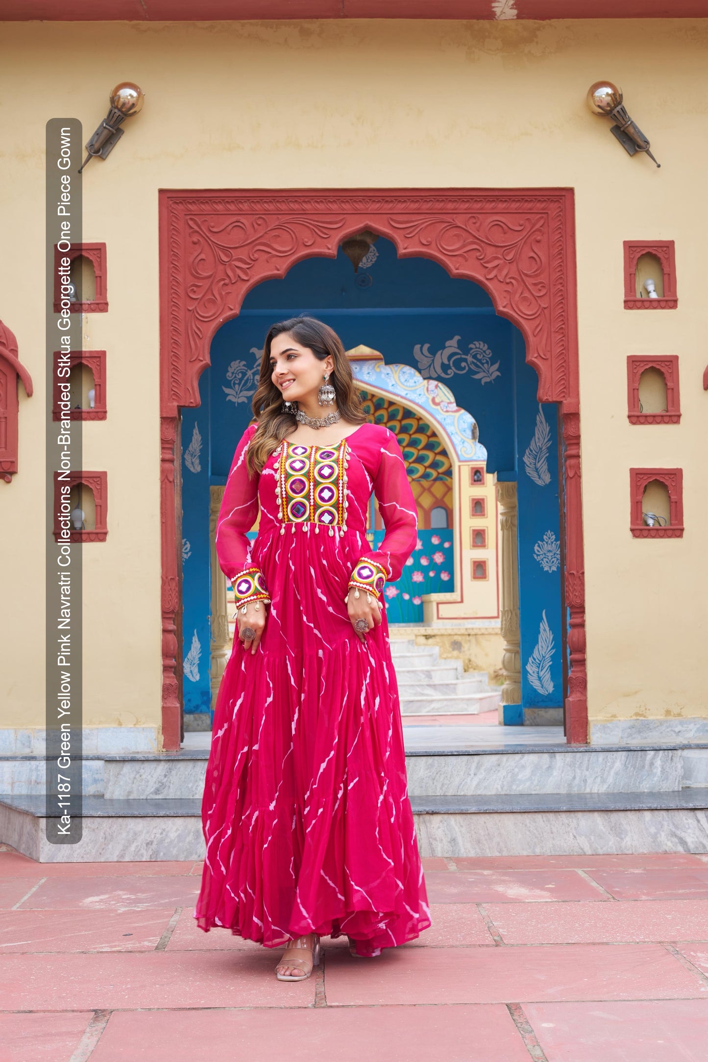 Ka-1187 Green Yellow Pink Navratri Collections Non-Branded Stkua Georgette One Piece Gown