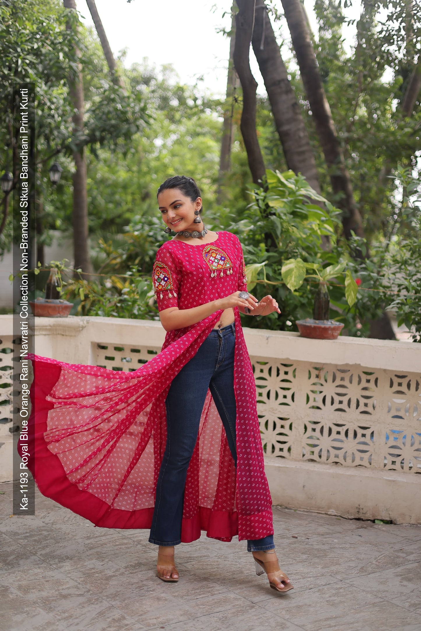 Ka-1193 Royal Blue Orange Rani Navratri Collection Non-Branded Stkua Bandhani Print Kurti