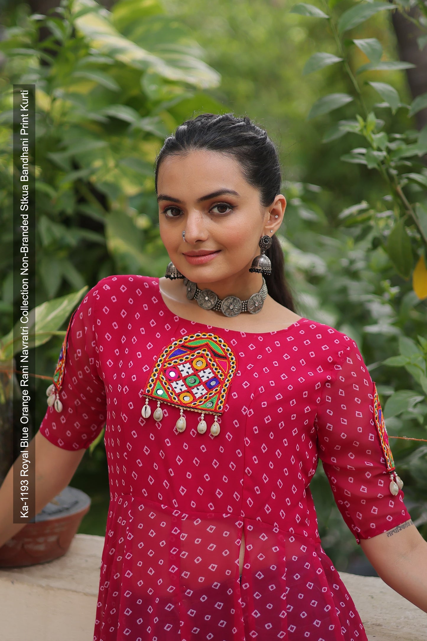 Ka-1193 Royal Blue Orange Rani Navratri Collection Non-Branded Stkua Bandhani Print Kurti