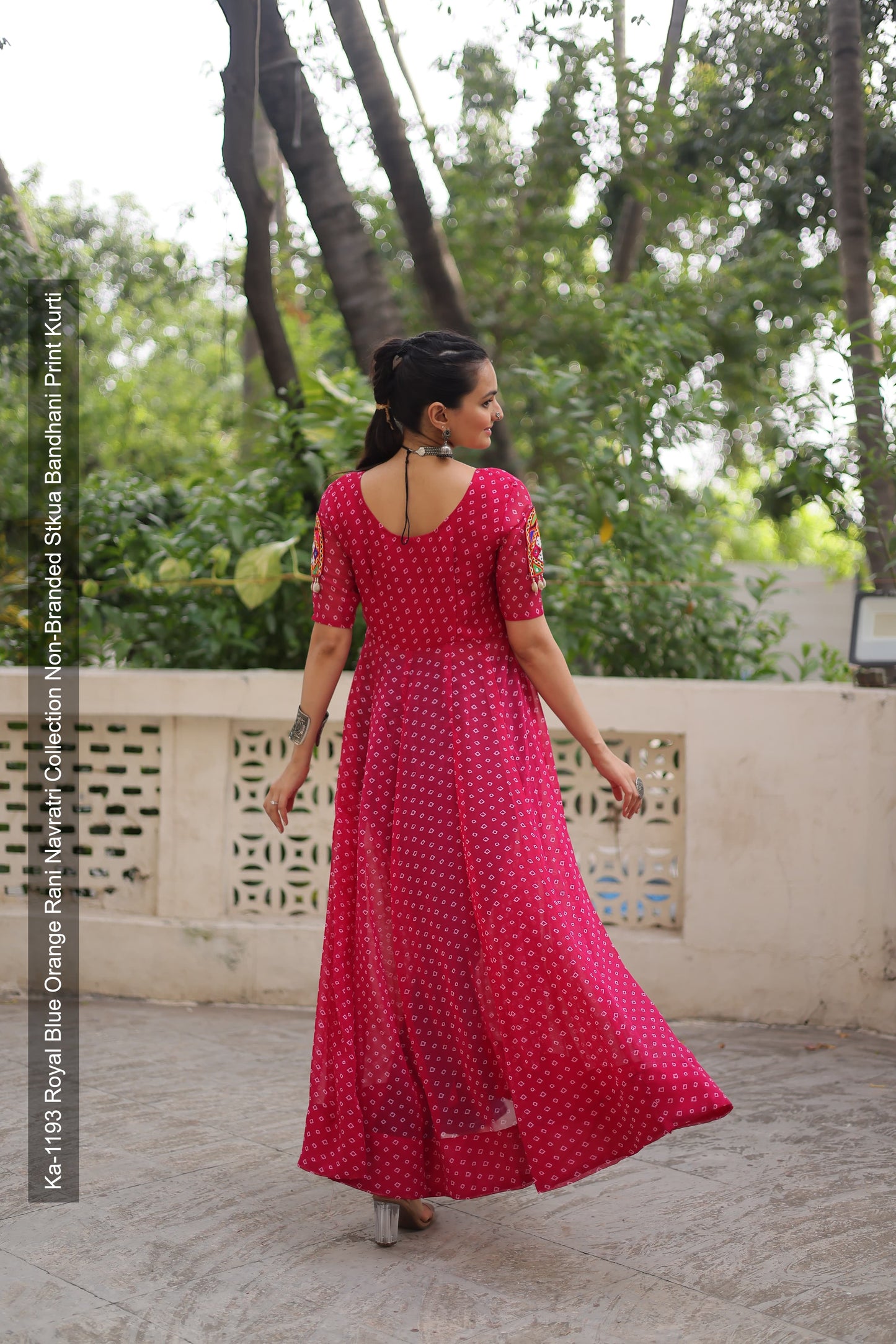 Ka-1193 Royal Blue Orange Rani Navratri Collection Non-Branded Stkua Bandhani Print Kurti