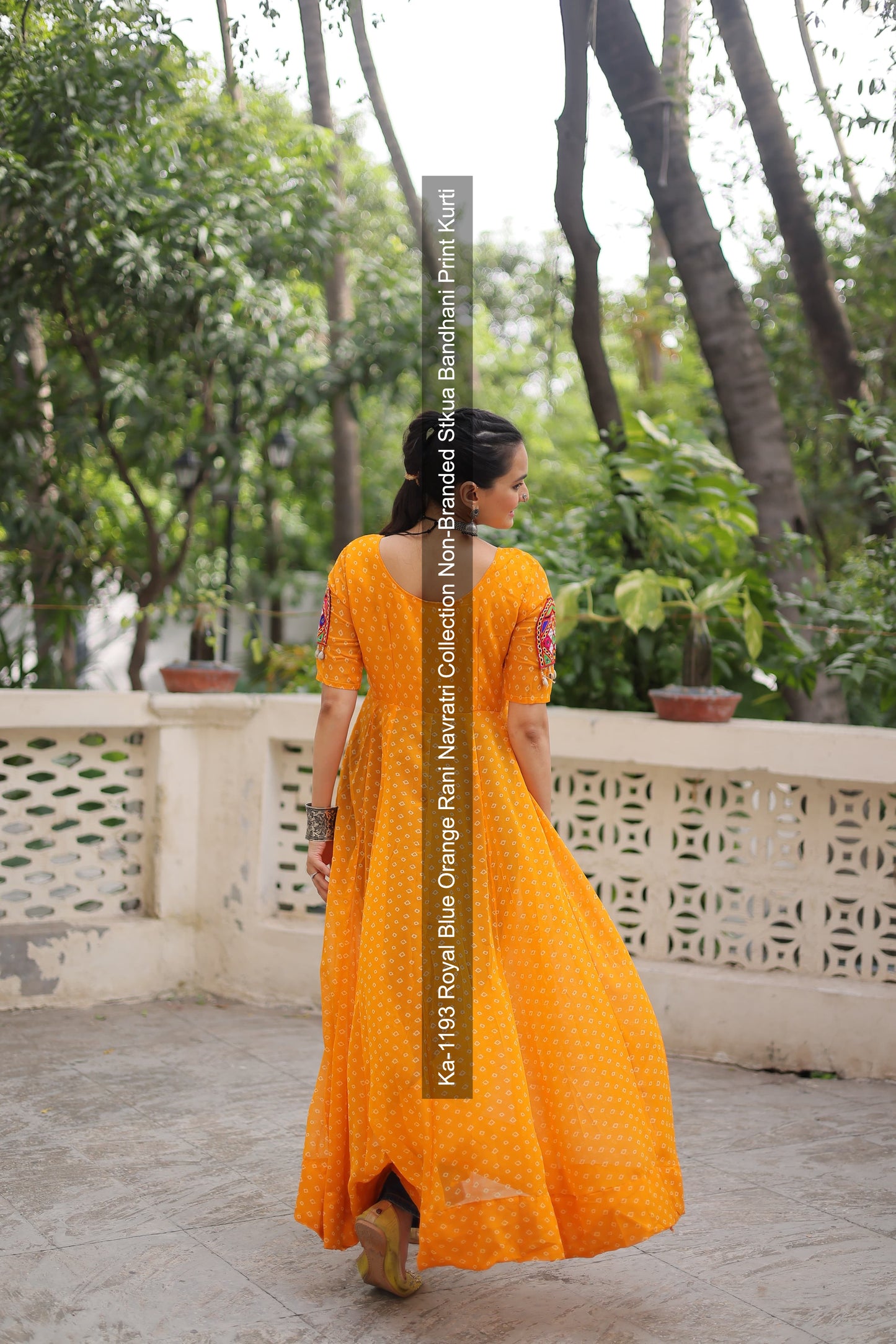 Ka-1193 Royal Blue Orange Rani Navratri Collection Non-Branded Stkua Bandhani Print Kurti