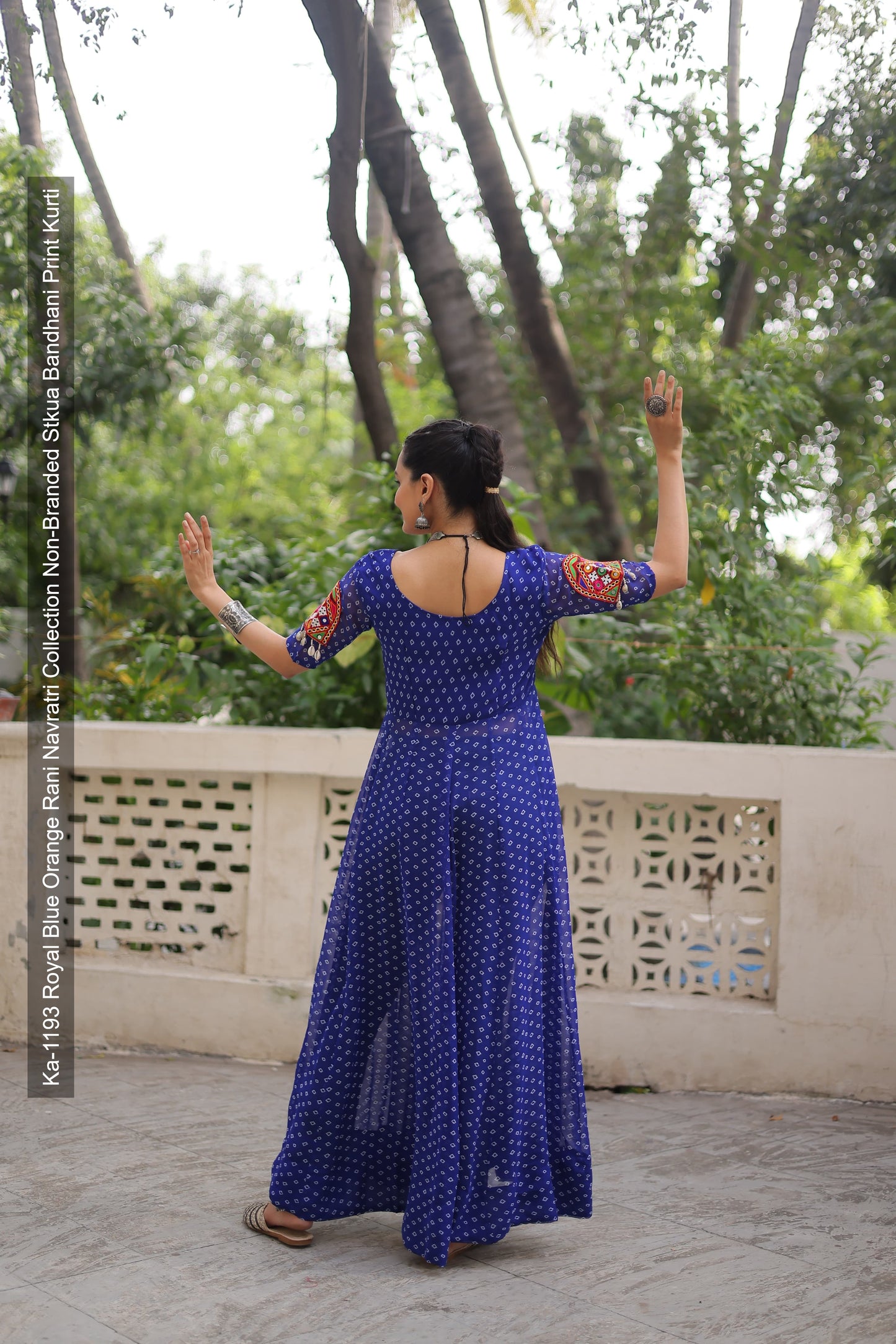 Ka-1193 Royal Blue Orange Rani Navratri Collection Non-Branded Stkua Bandhani Print Kurti