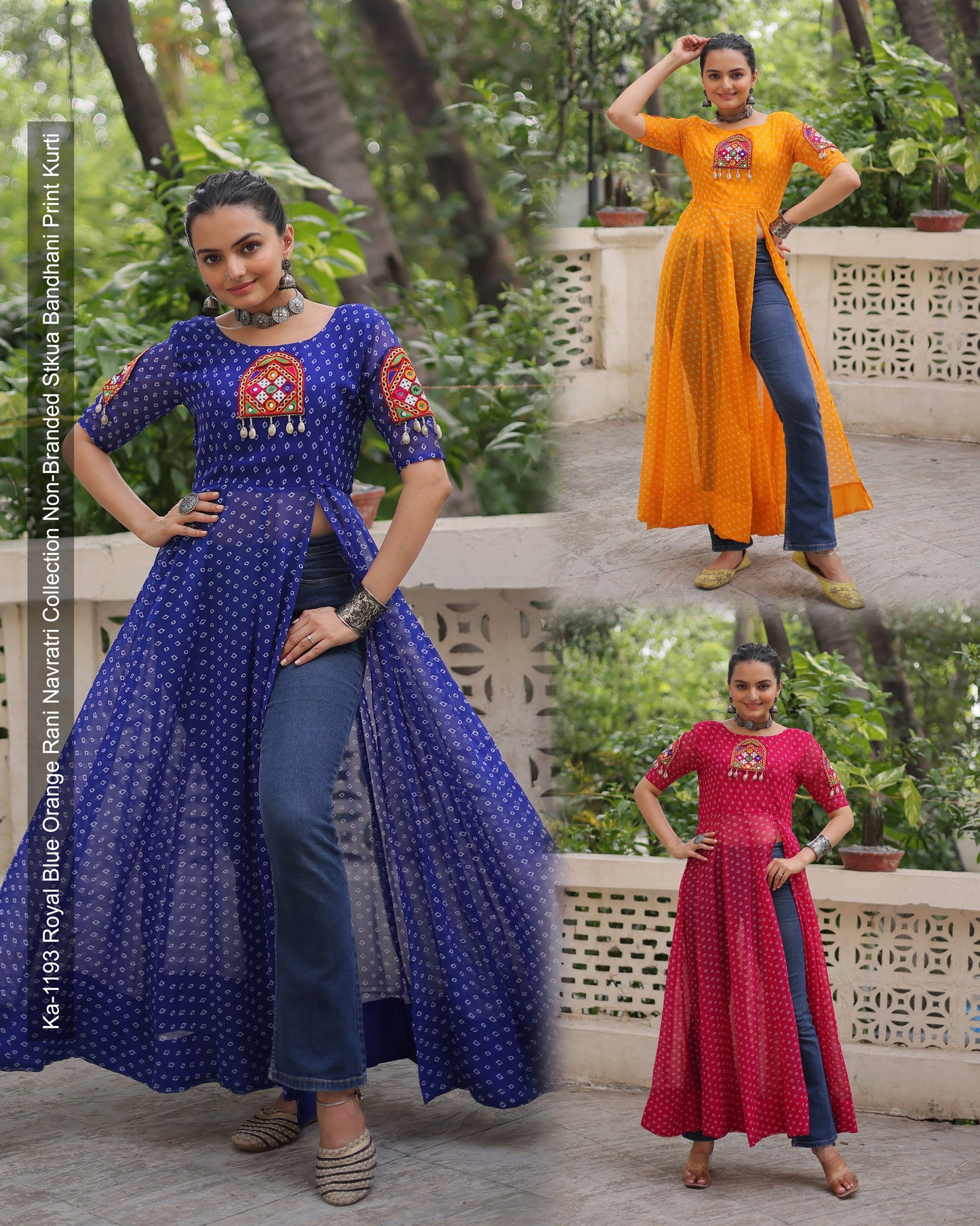 Ka-1193 Royal Blue Orange Rani Navratri Collection Non-Branded Stkua Bandhani Print Kurti
