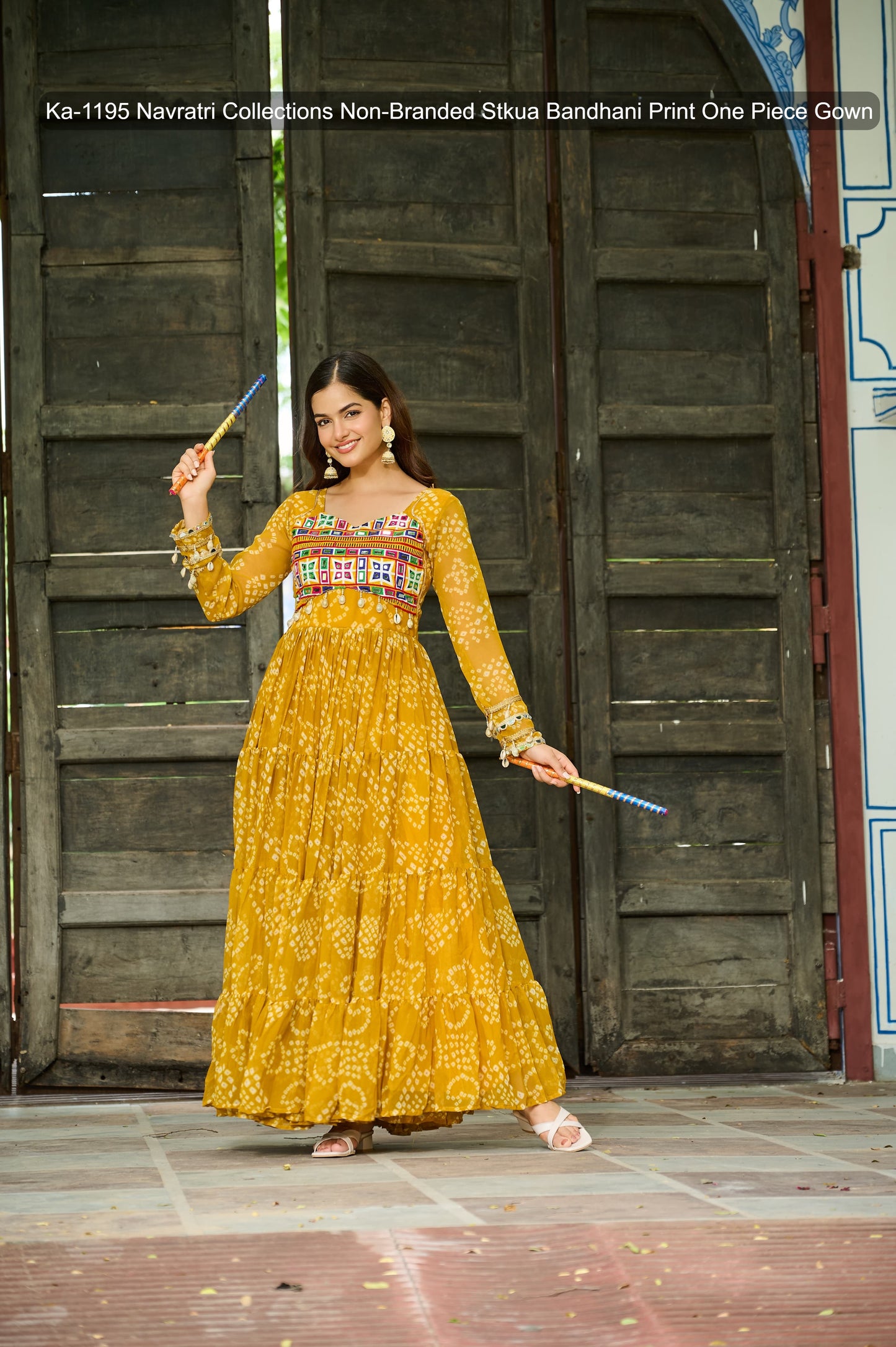 Ka-1195 Navratri Collections Non-Branded Stkua Bandhani Print One Piece Gown