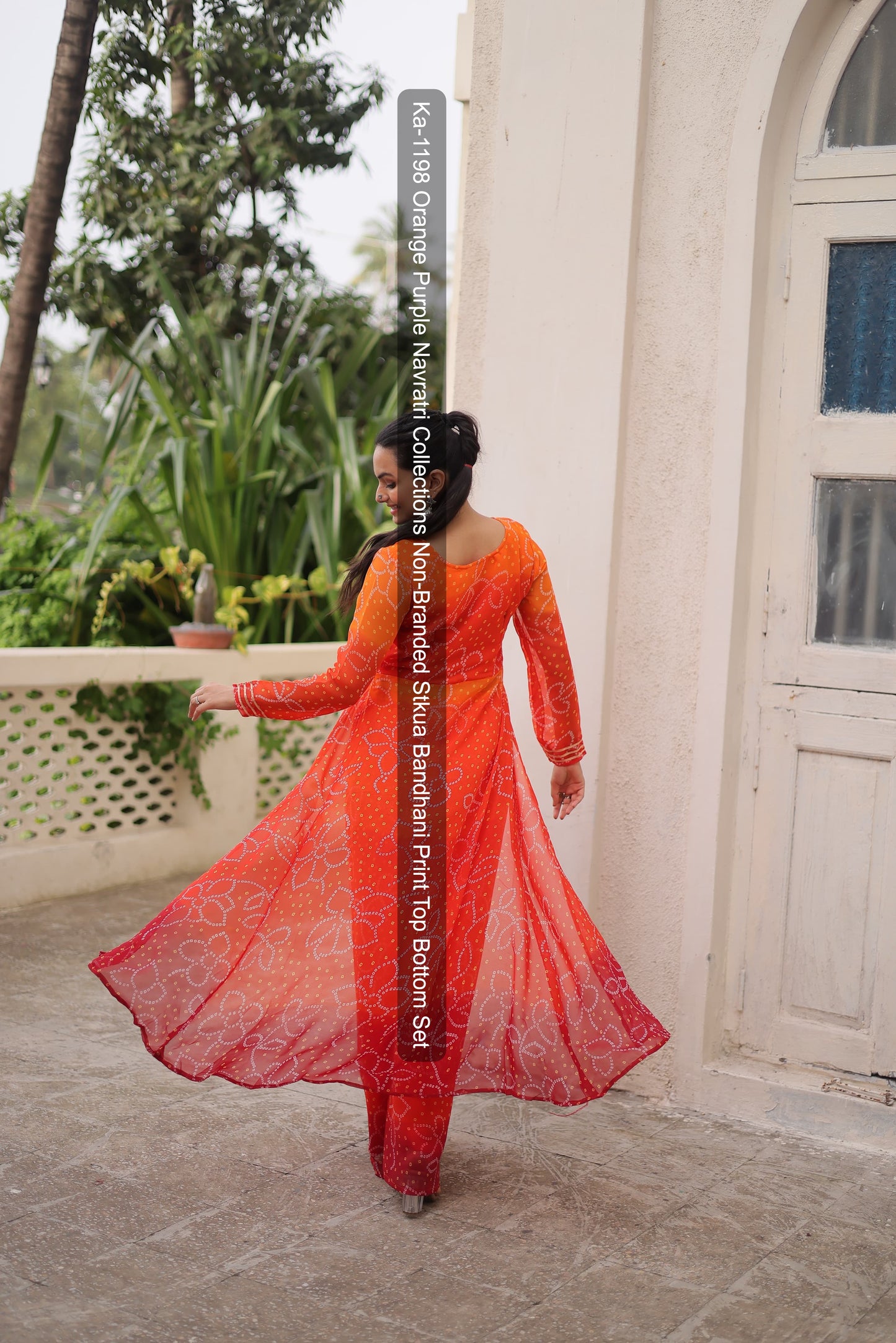 Ka-1198 Orange Purple Navratri Collections Non-Branded Stkua Bandhani Print Top Bottom Set