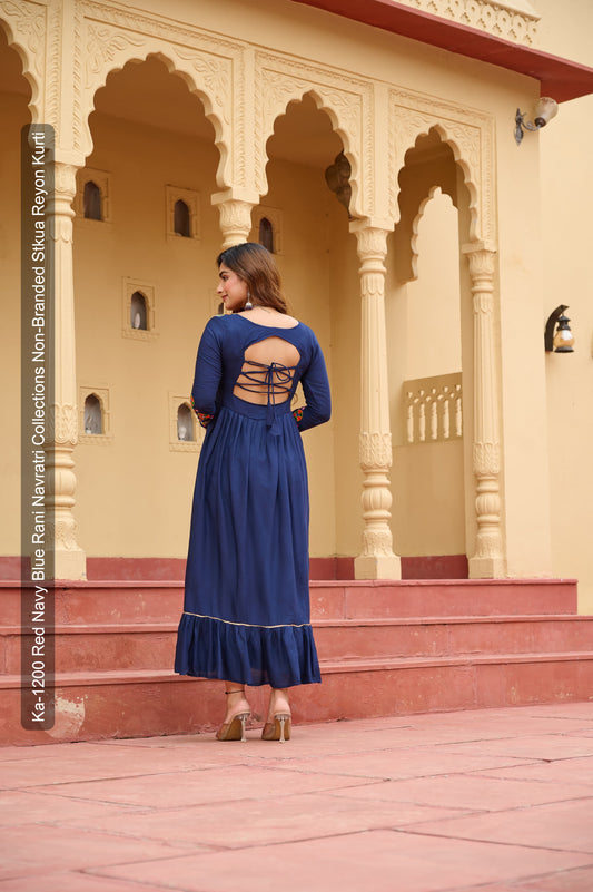 Ka-1200 Red Navy Blue Rani Navratri Collections Non-Branded Stkua Reyon Kurti