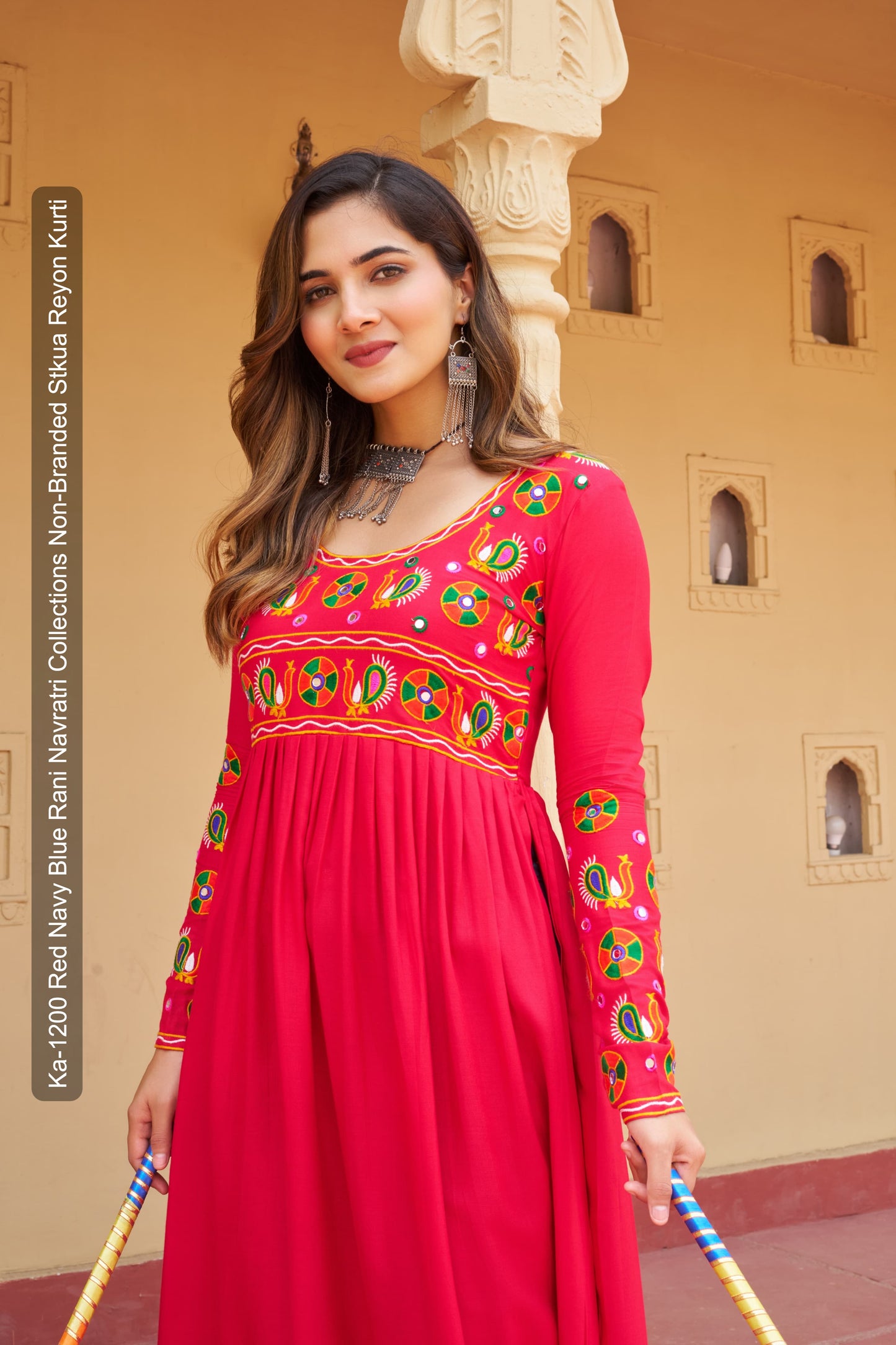 Ka-1200 Red Navy Blue Rani Navratri Collections Non-Branded Stkua Reyon Kurti