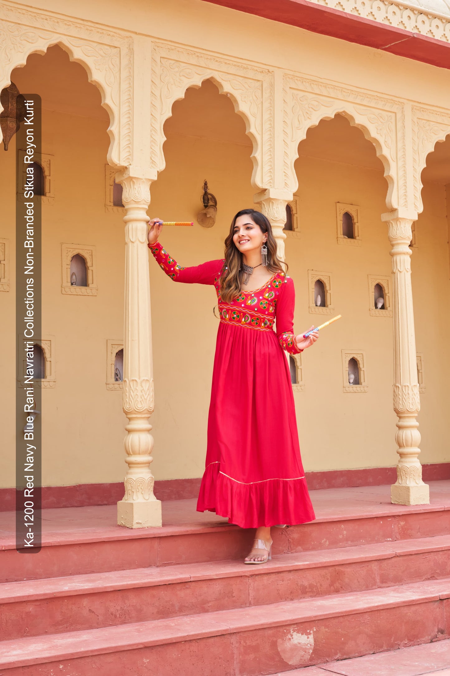 Ka-1200 Red Navy Blue Rani Navratri Collections Non-Branded Stkua Reyon Kurti