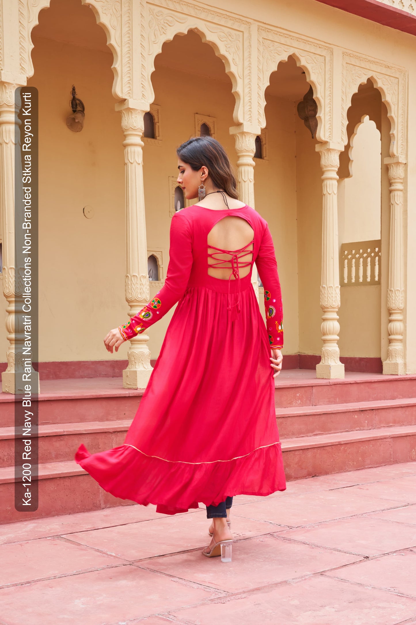 Ka-1200 Red Navy Blue Rani Navratri Collections Non-Branded Stkua Reyon Kurti