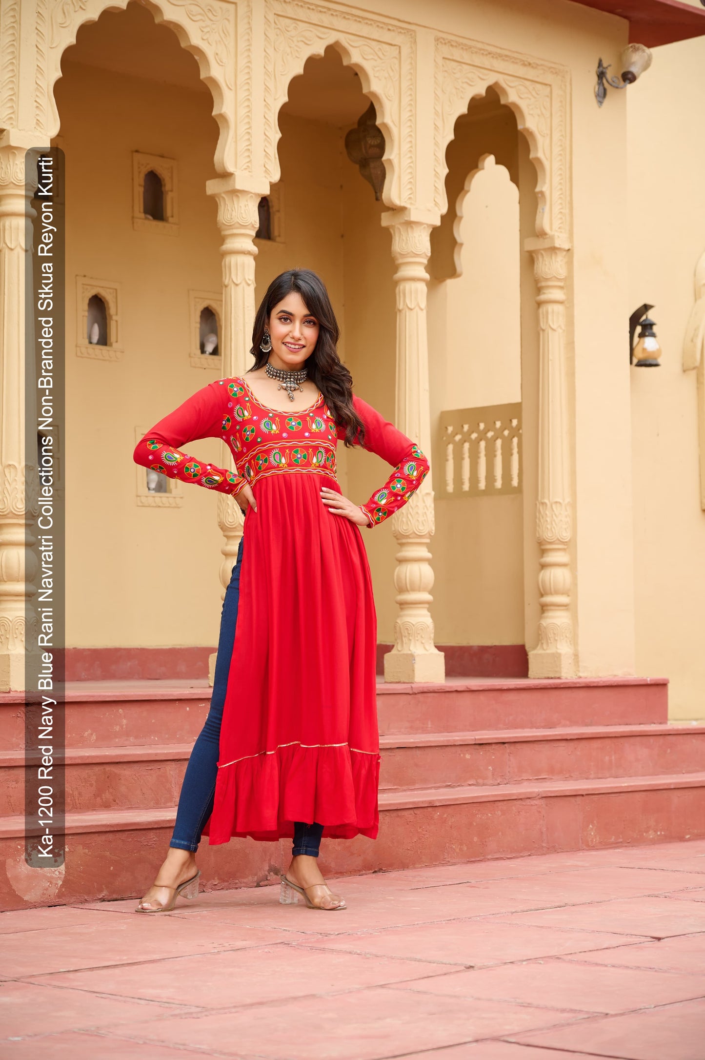 Ka-1200 Red Navy Blue Rani Navratri Collections Non-Branded Stkua Reyon Kurti