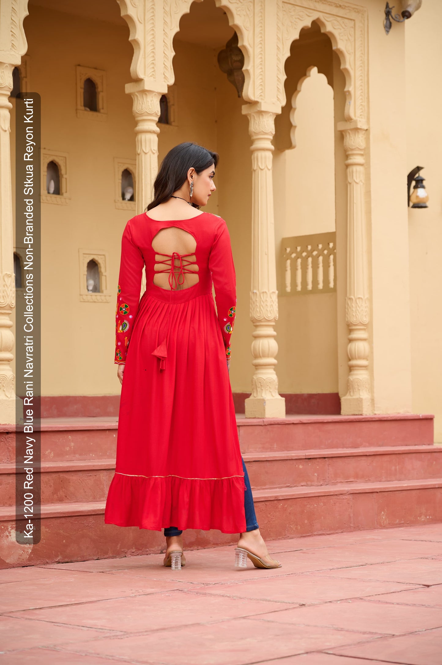 Ka-1200 Red Navy Blue Rani Navratri Collections Non-Branded Stkua Reyon Kurti