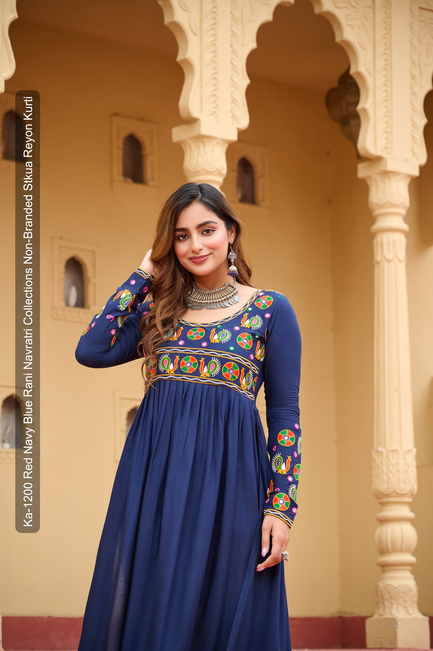 Ka-1200 Red Navy Blue Rani Navratri Collections Non-Branded Stkua Reyon Kurti