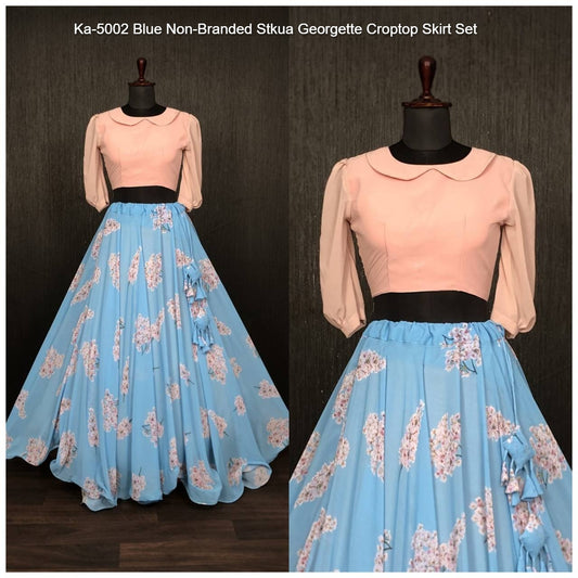 Ka-5002 Blue Non-Branded Stkua Georgette Croptop Skirt Set