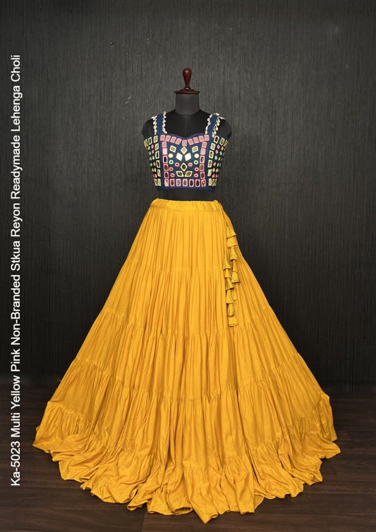Ka-5023 Multi Yellow Pink Non-Branded Stkua Reyon Readymade Lehenga Choli