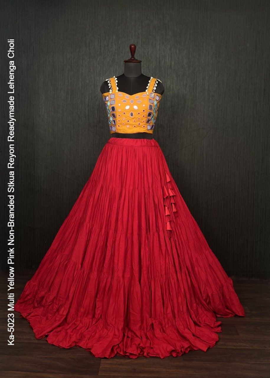 Ka-5023 Multi Yellow Pink Non-Branded Stkua Reyon Readymade Lehenga Choli