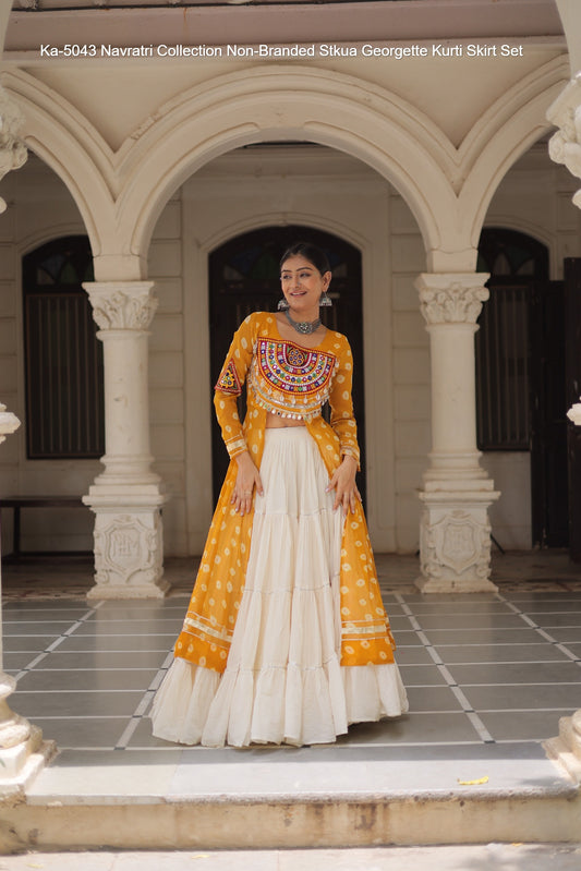 Ka-5043 Navratri Collection Non-Branded Stkua Georgette Kurti Skirt Set