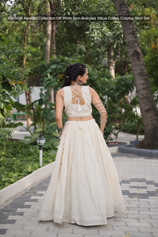 Ka-5046 Navratri Collection Off White Non-Branded Stkua Cotton Croptop Skirt Set