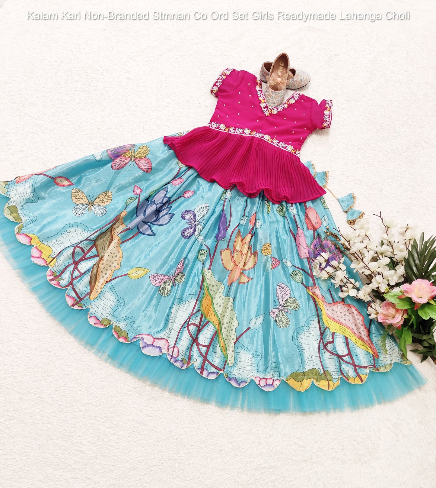 Kalam Kari Non-Branded Stmnan Co Ord Set Girls Readymade Lehenga Choli