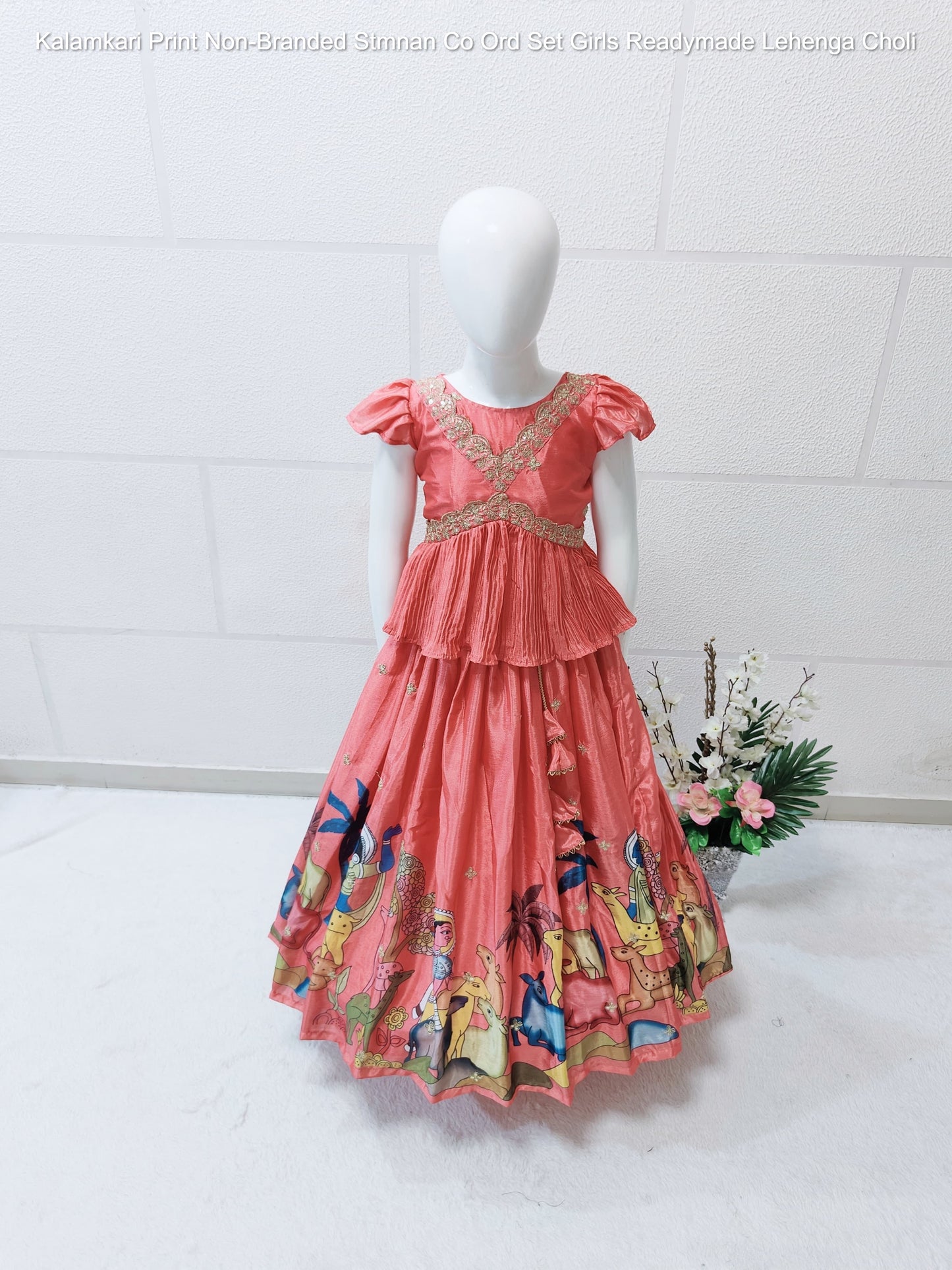 Kalamkari Print Non-Branded Stmnan Co Ord Set Girls Readymade Lehenga Choli