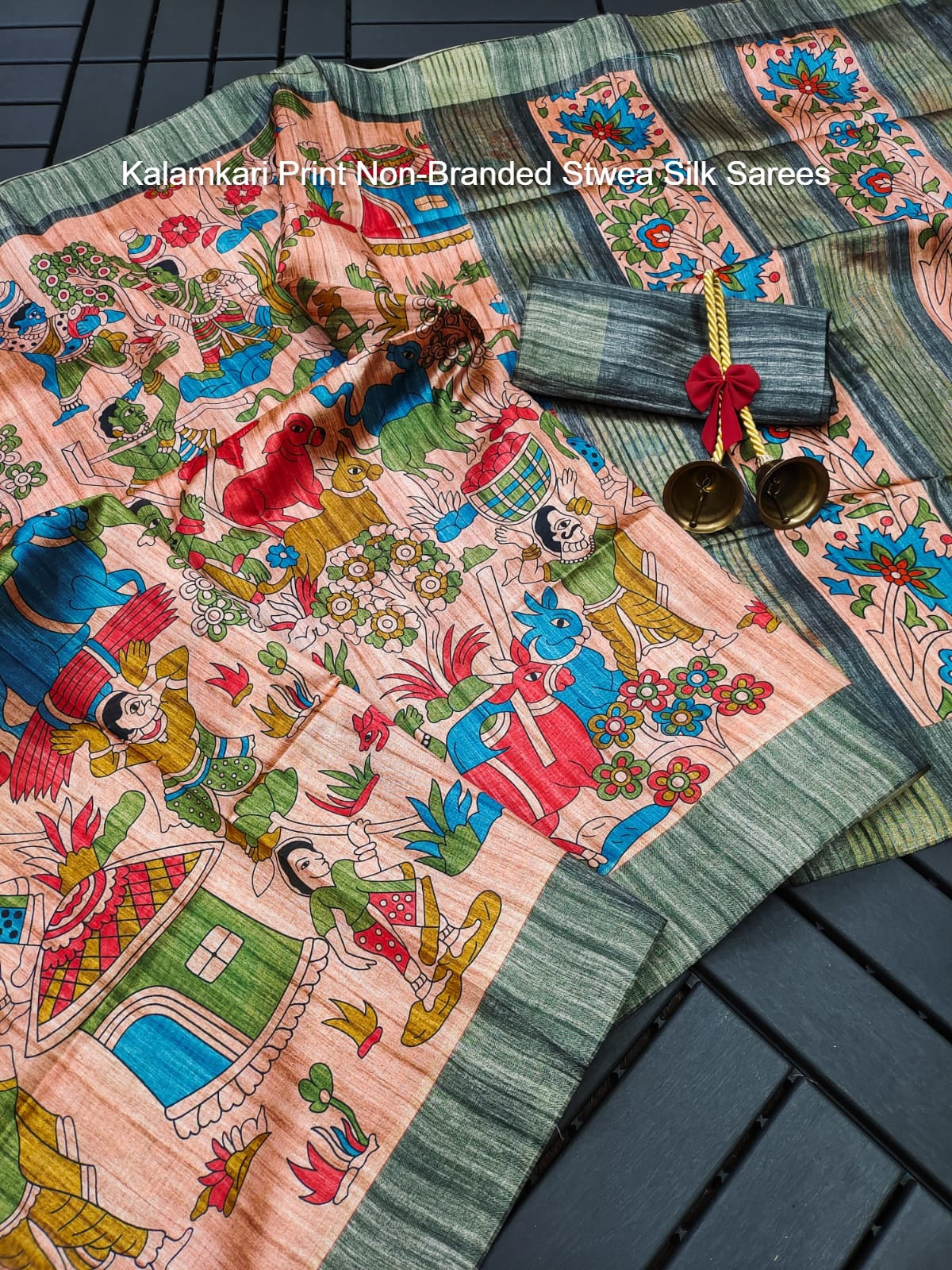 Kalamkari Print Non-Branded Stwea Silk Sarees