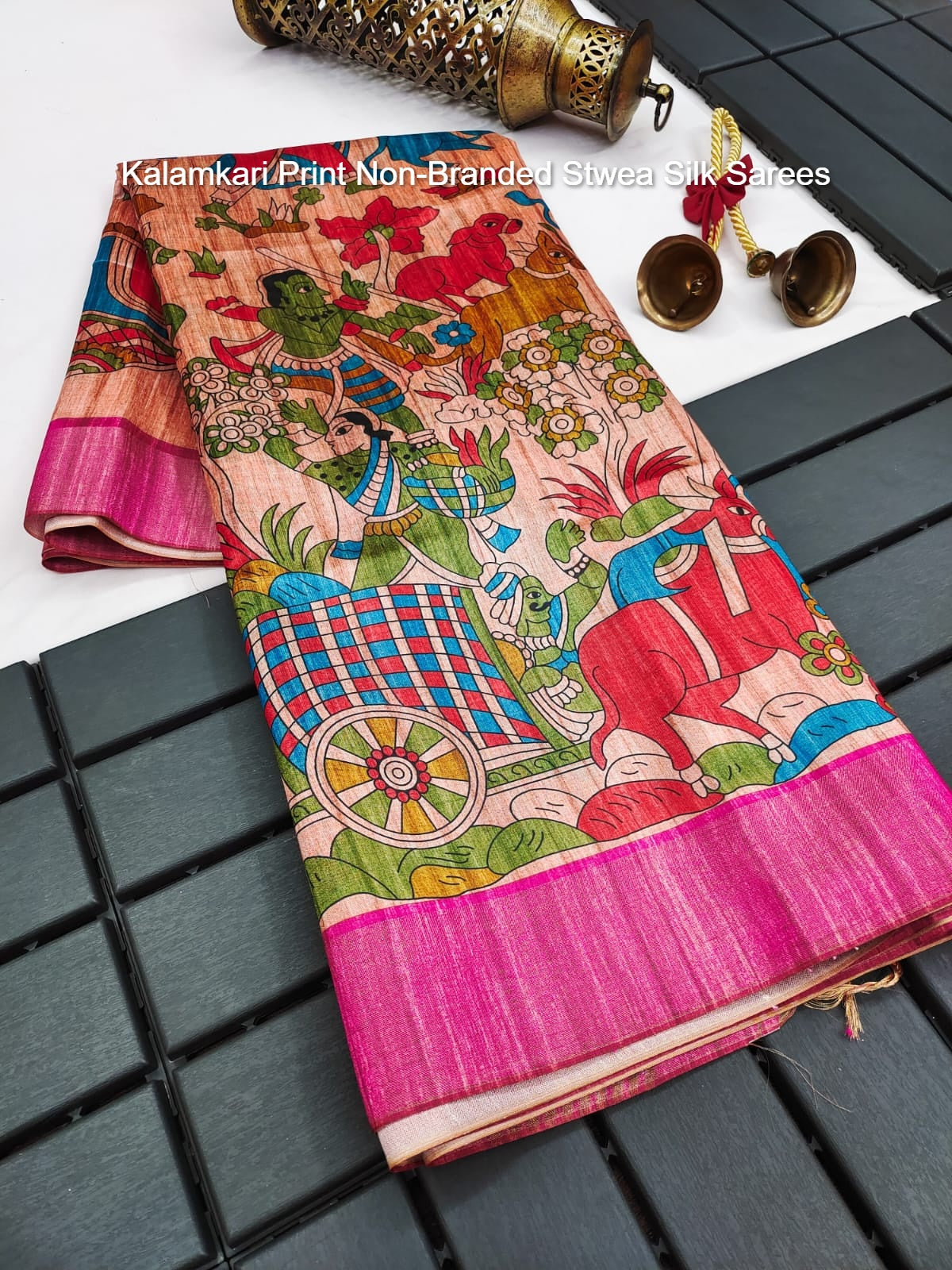 Kalamkari Print Non-Branded Stwea Silk Sarees
