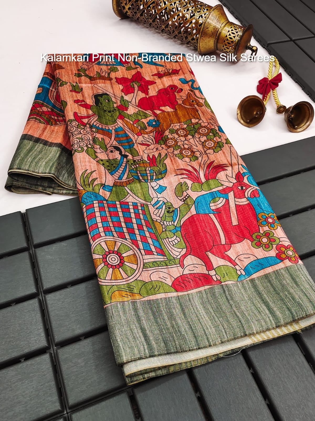 Kalamkari Print Non-Branded Stwea Silk Sarees