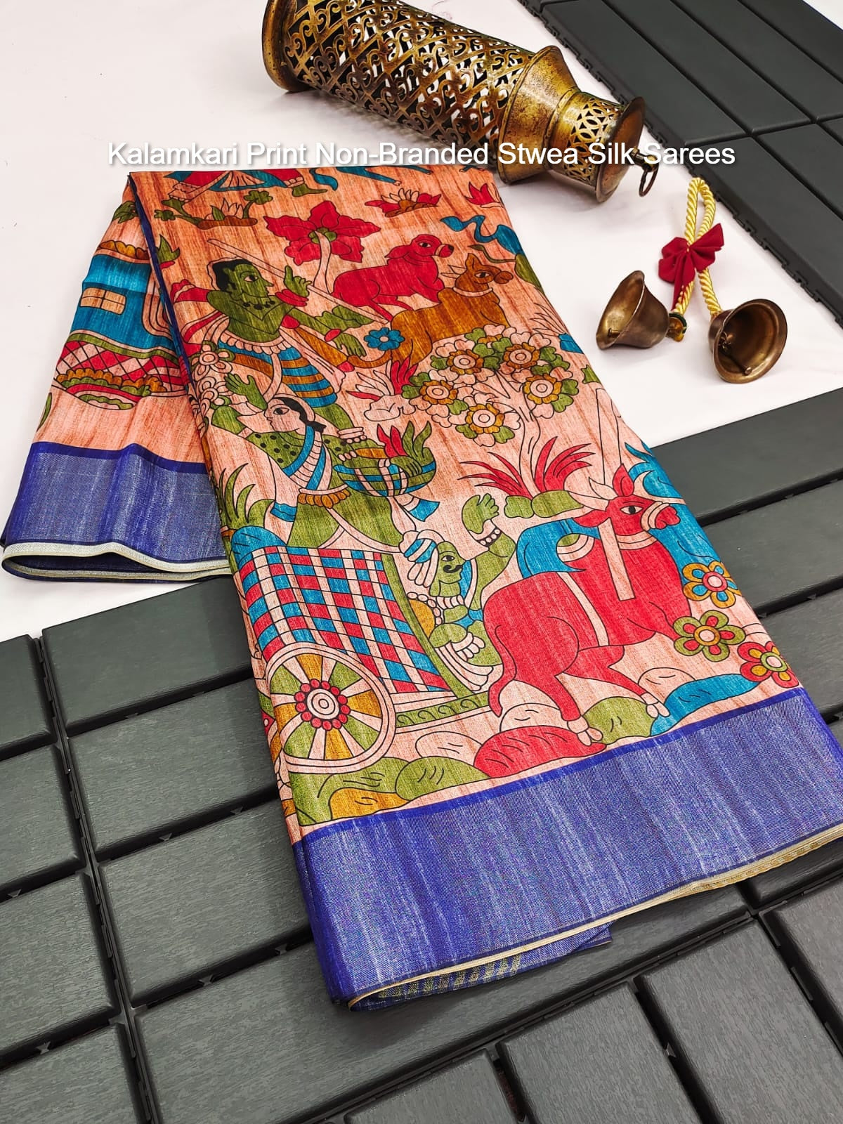 Kalamkari Print Non-Branded Stwea Silk Sarees