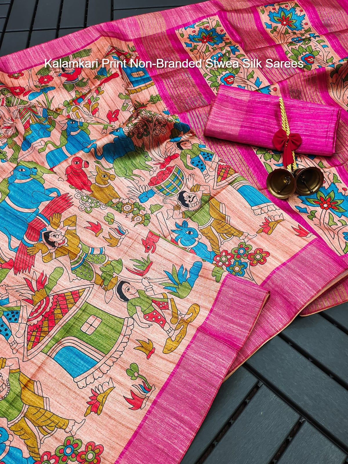 Kalamkari Print Non-Branded Stwea Silk Sarees