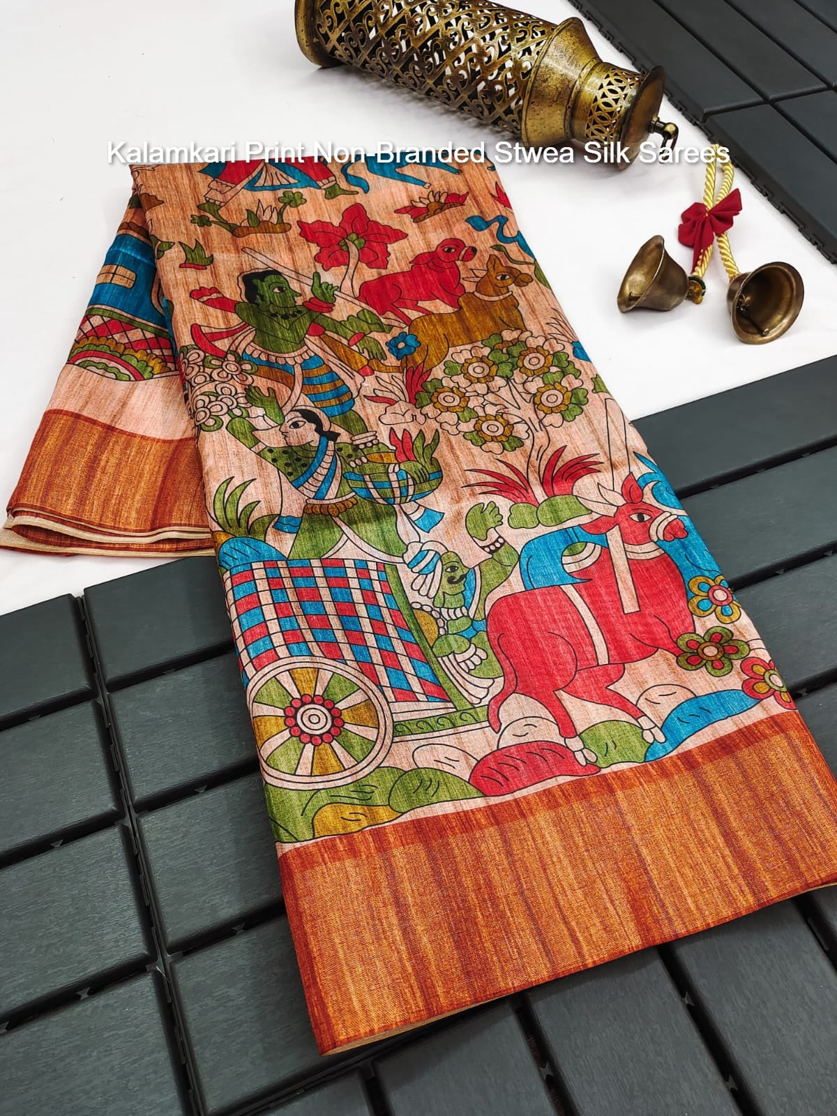 Kalamkari Print Non-Branded Stwea Silk Sarees
