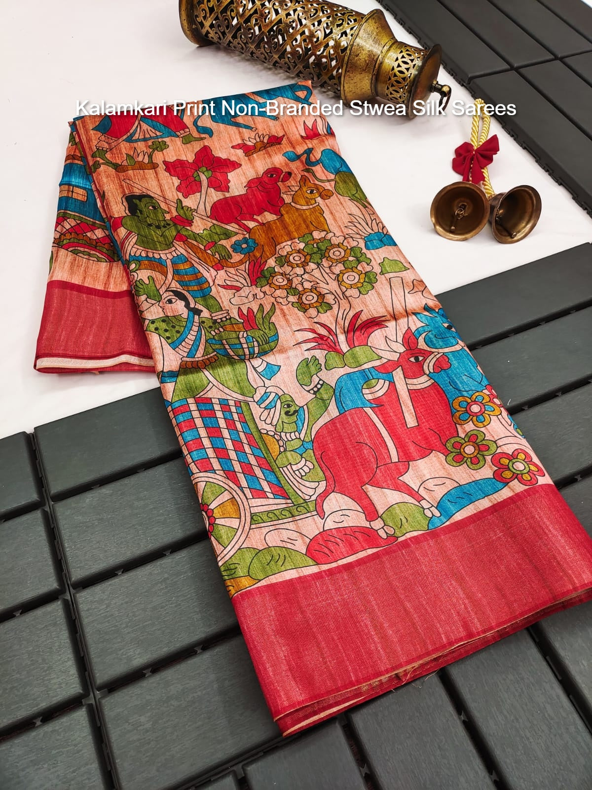Kalamkari Print Non-Branded Stwea Silk Sarees