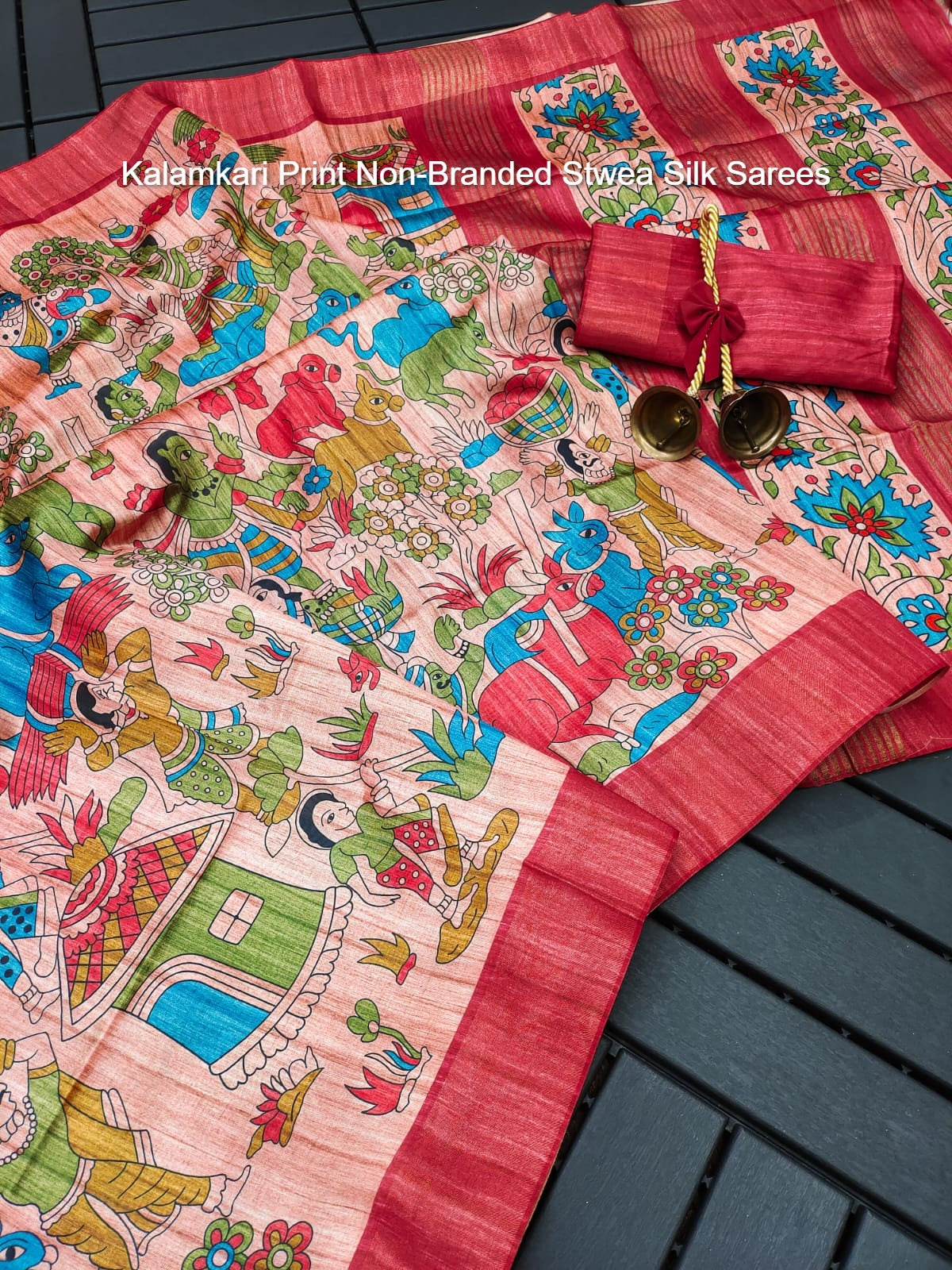 Kalamkari Print Non-Branded Stwea Silk Sarees