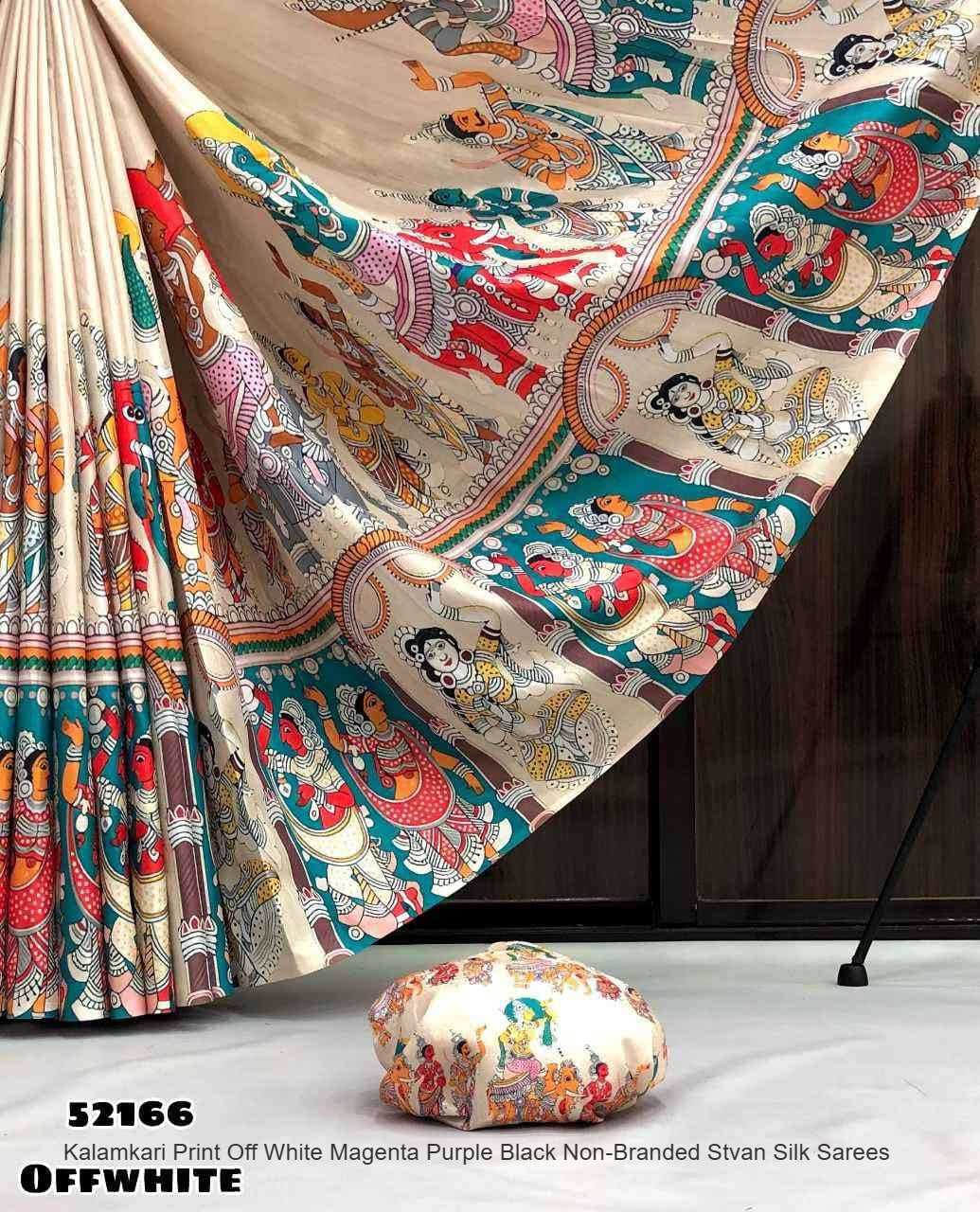 Kalamkari Print Off White Magenta Purple Black Non-Branded Stvan Silk Sarees