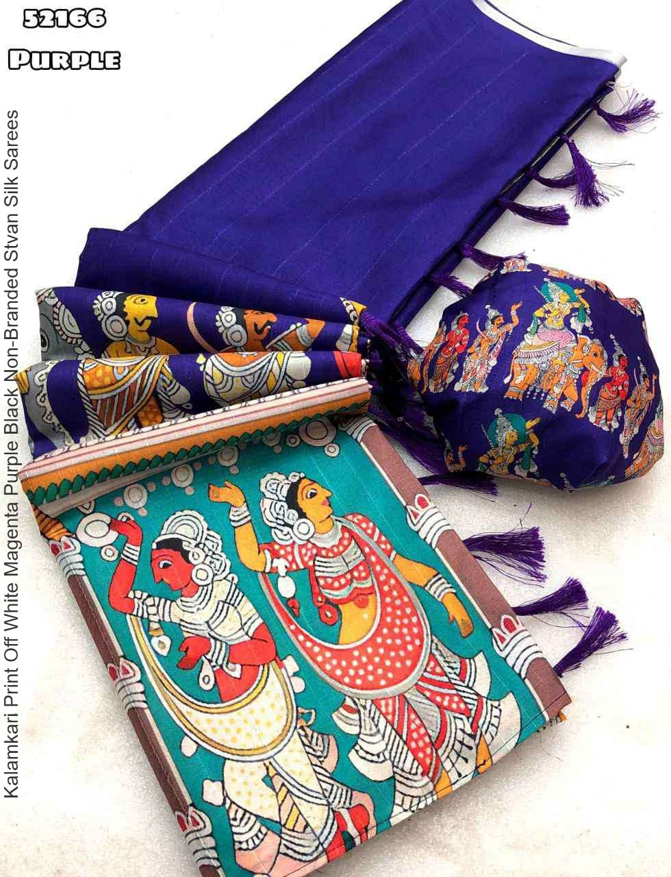 Kalamkari Print Off White Magenta Purple Black Non-Branded Stvan Silk Sarees