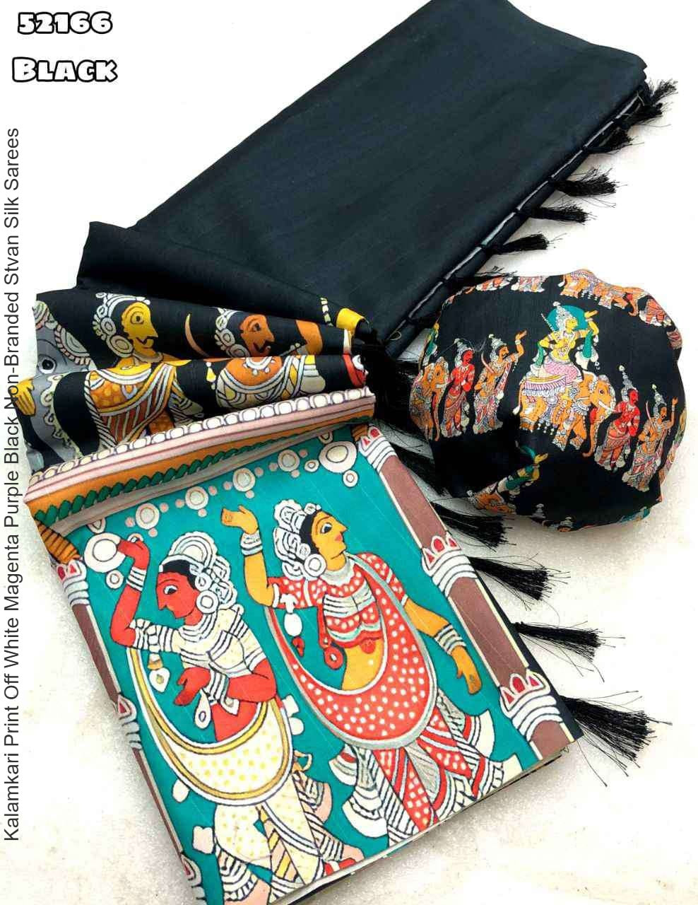 Kalamkari Print Off White Magenta Purple Black Non-Branded Stvan Silk Sarees