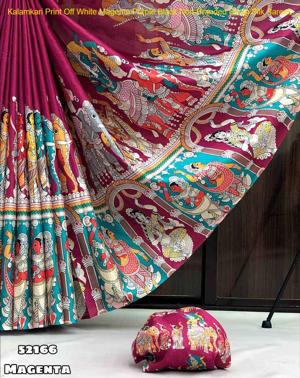 Kalamkari Print Off White Magenta Purple Black Non-Branded Stvan Silk Sarees