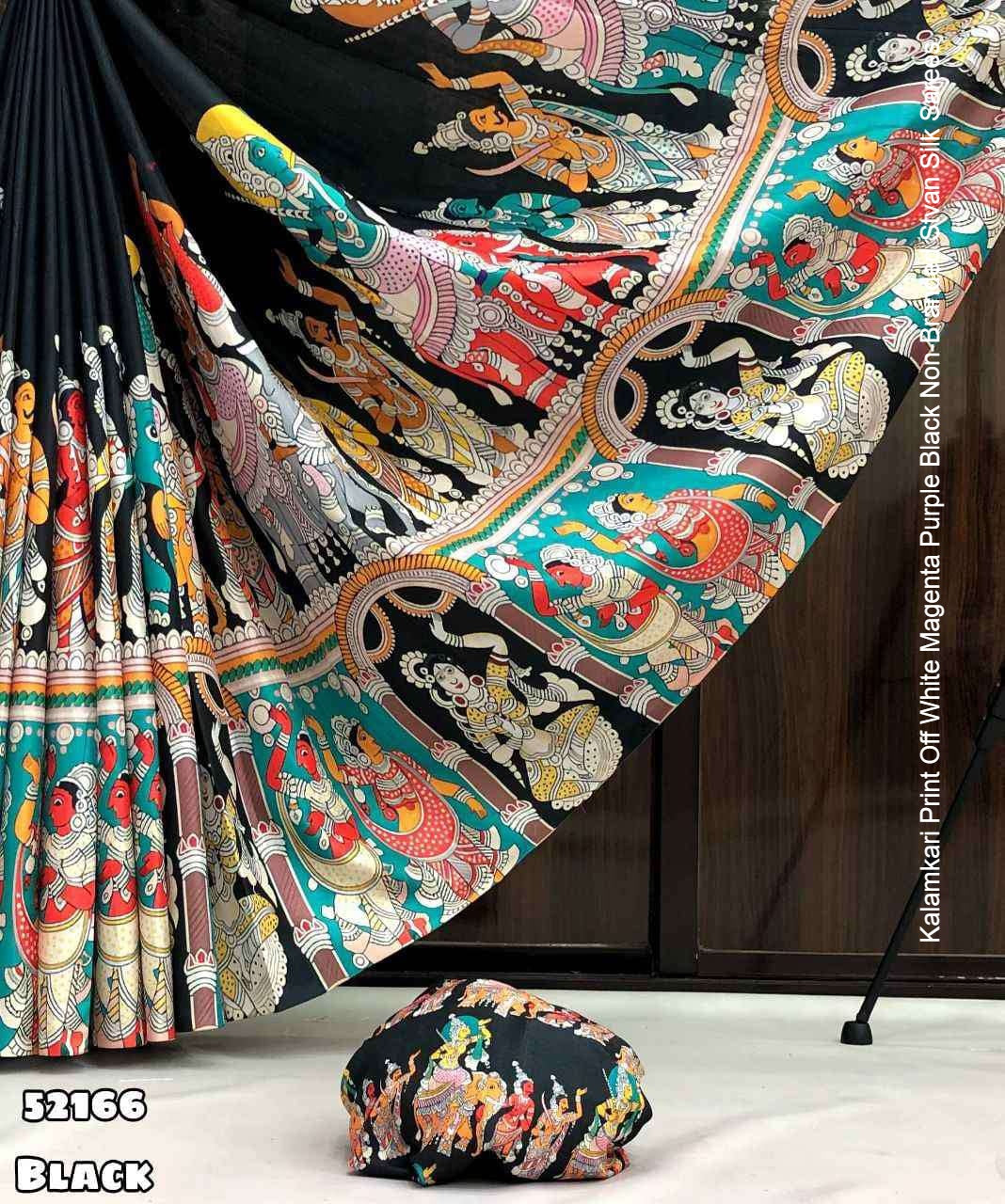 Kalamkari Print Off White Magenta Purple Black Non-Branded Stvan Silk Sarees