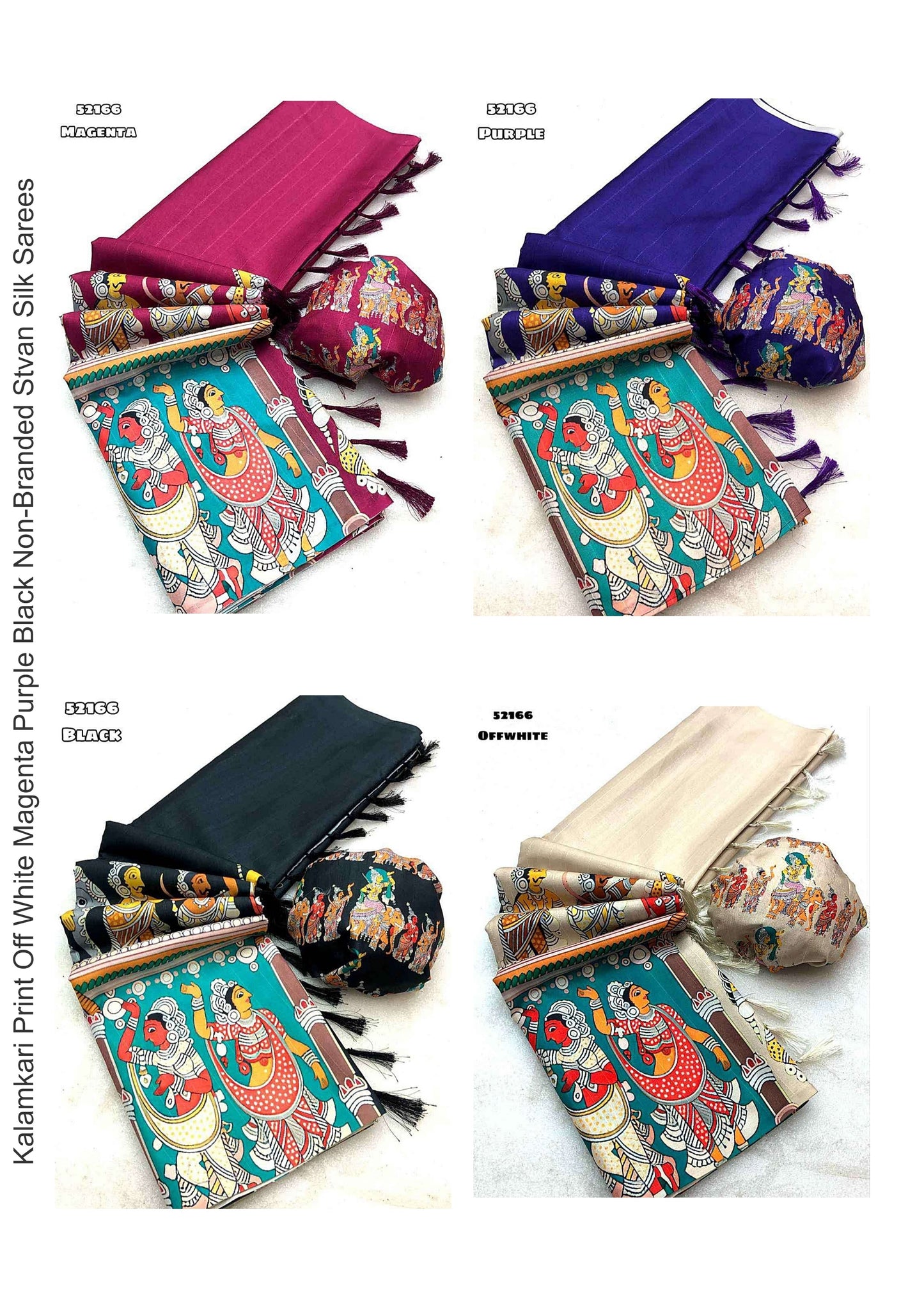 Kalamkari Print Off White Magenta Purple Black Non-Branded Stvan Silk Sarees