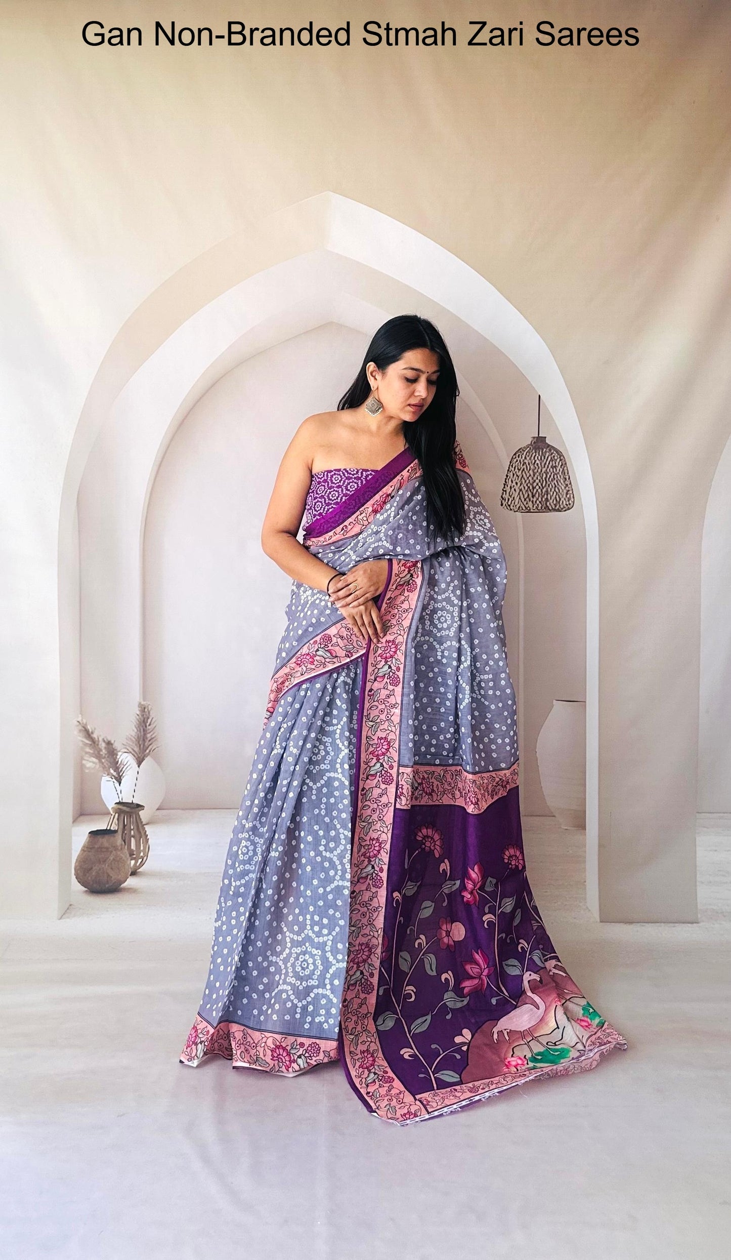 Kalmkari Pink Sky Blue Peach Beige Non-Branded Stmah Digital Prints Sarees