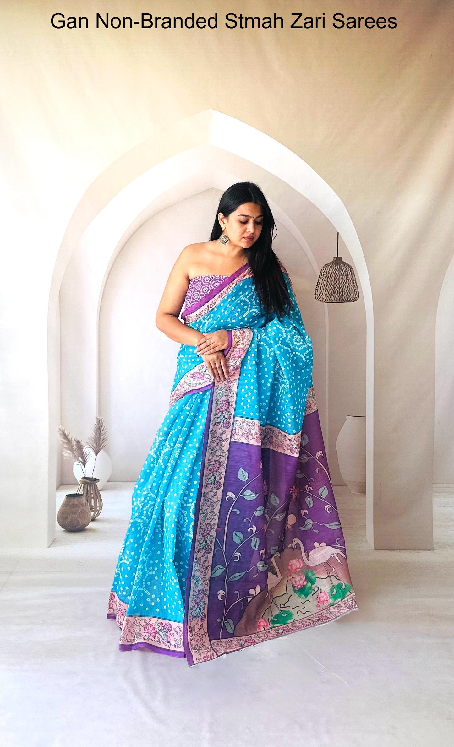 Kalmkari Pink Sky Blue Peach Beige Non-Branded Stmah Digital Prints Sarees