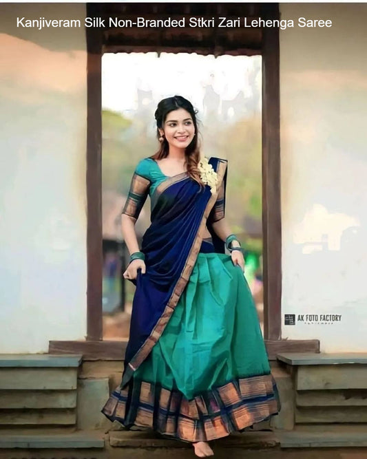 Kanjiveram Silk Non-Branded Stkri Zari Lehenga Saree