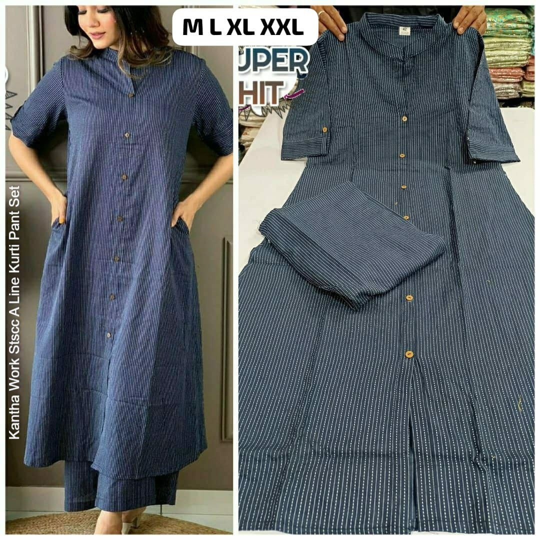 Kantha Work Stscc A Line Kurti Pant Set