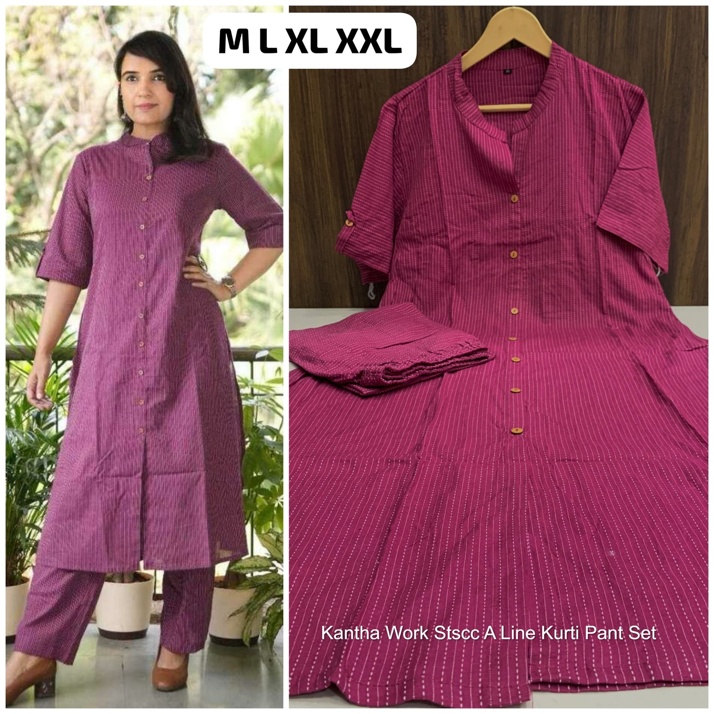 Kantha Work Stscc A Line Kurti Pant Set