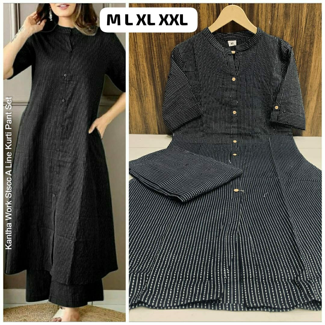 Kantha Work Stscc A Line Kurti Pant Set